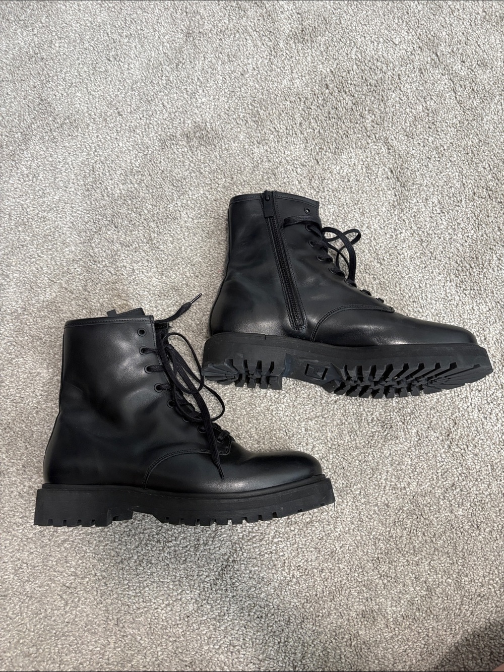 Thursday Boot Company Black Leather Lace-Up Combat Boots with Side Zip